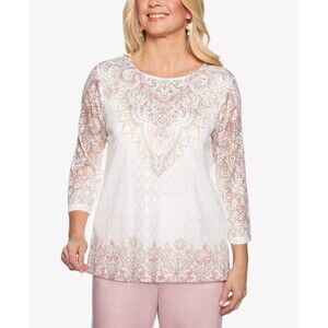 Alfred Dunner Society Page Embellished Printed Lace Top - Size 2X READ